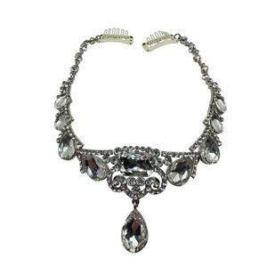 Crystal Rhinestone Bridal hairpiece Teardrop Pendant Hair Comb Clasps wedding